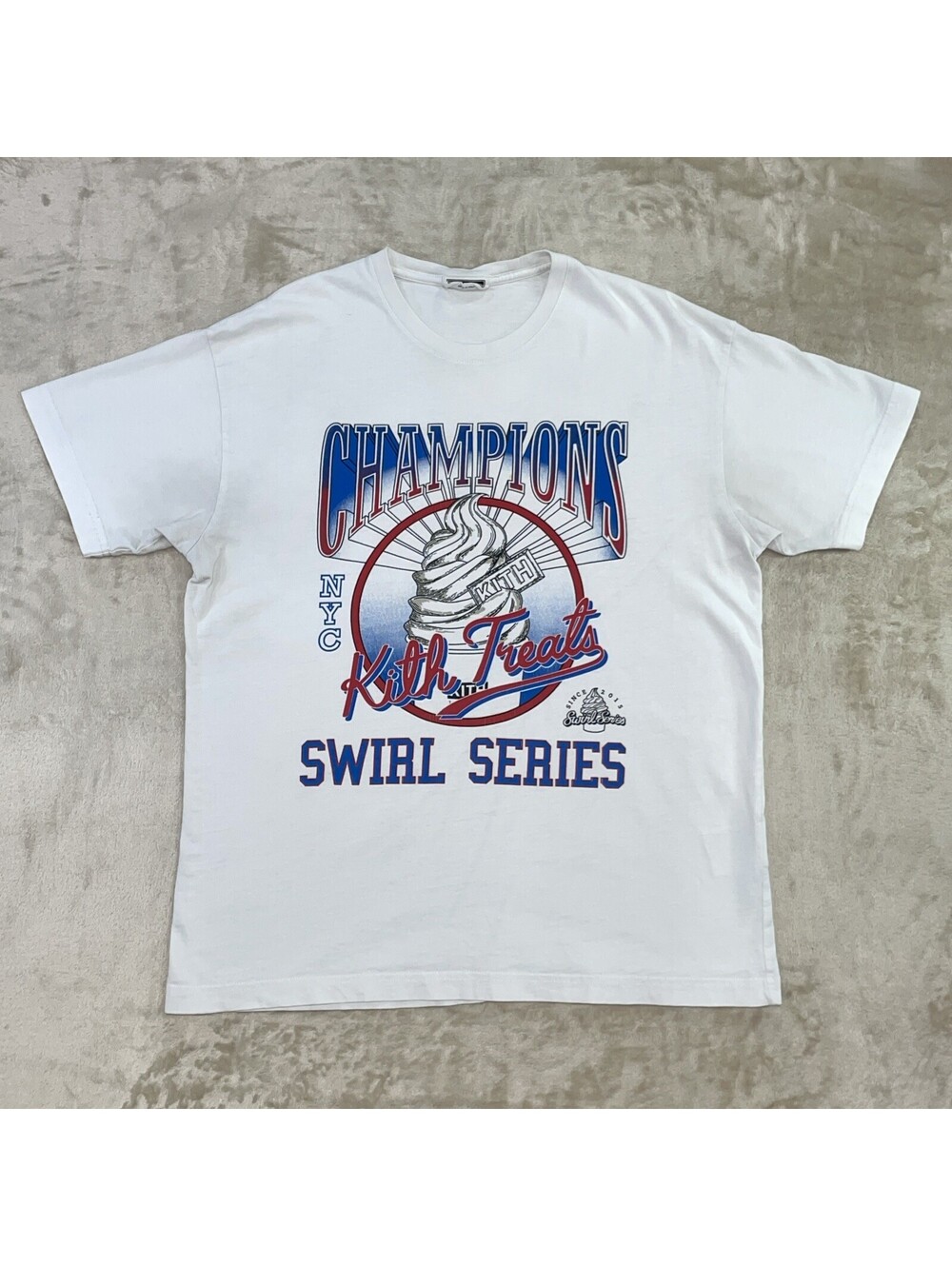 KITH Treats Champions Swirl Series Vintage White Tee Mens Size S - Excellent